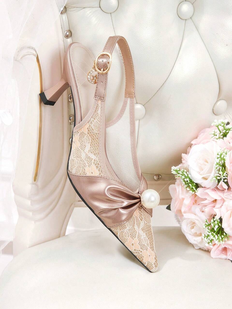 CUCCOO HITCHD Women's Simple Pointed Toe Faux Pearl Decor Casual Heels For Christmas