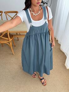 Enliva Vestido de tirantes negro holgado talla grande - Azul - Ver 9