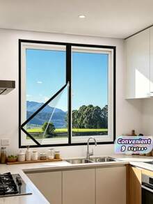 Zipper-Style Self-Adhesive Mosquito Screen, Suitable For Home Windows, Detachable - Black Border - View 1
