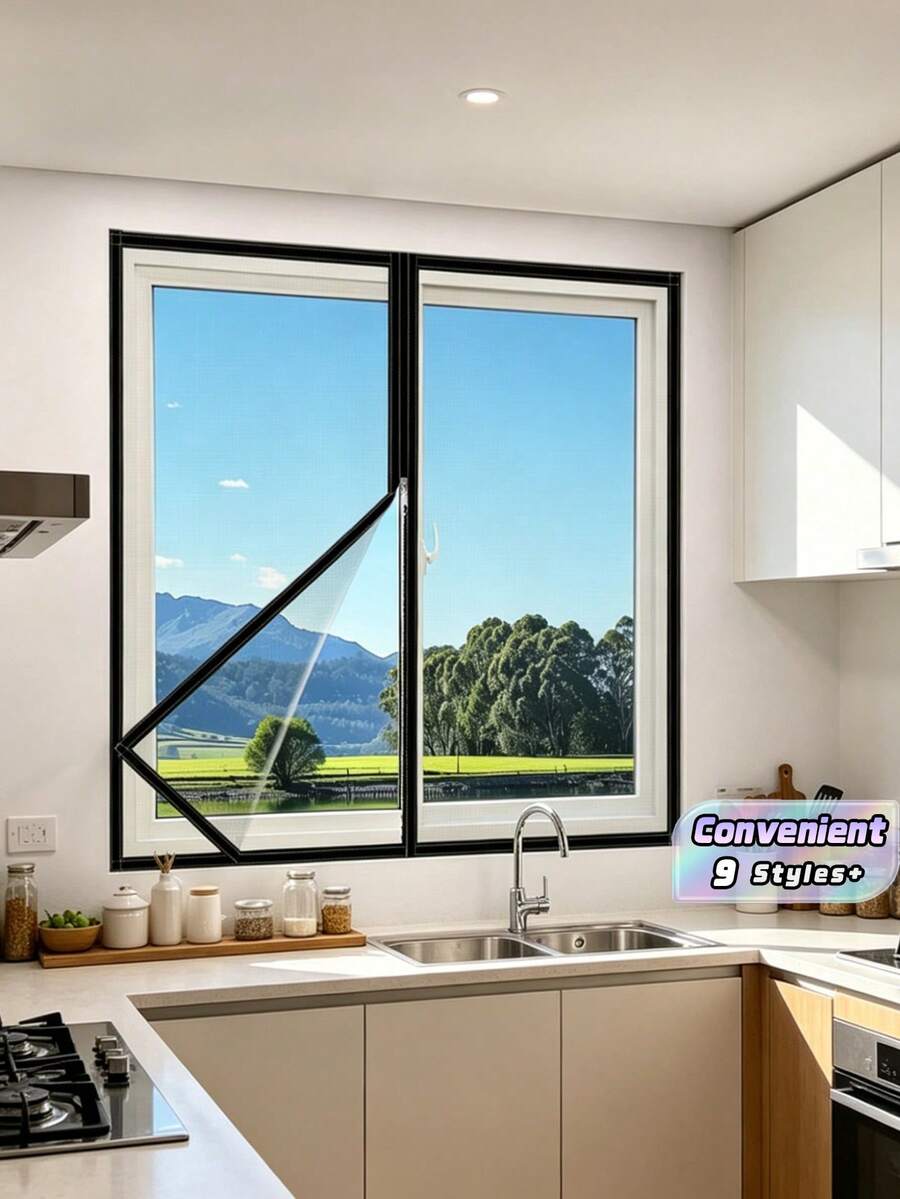 Zipper-Style Self-Adhesive Mosquito Screen, Suitable For Home Windows, Detachable - Black Border - View 1