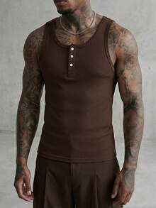 AXEPEAK Men's Casual Sleeveless Half-Zip Breathable Tank Top - Coffee Brown - View 1