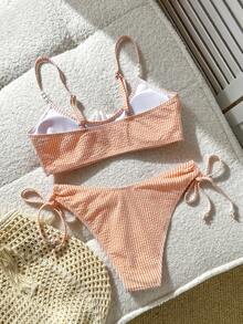 Swim Mod Girl's Striped Tank Top Swimsuit Top And V-Shaped Bikini Bottom 2 Pieces Set - Orange - View 2
