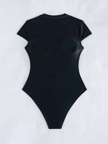 Swim SPRTY 1pc Women's One-Piece Zip-Up Sports Swimsuit With Floral Pattern - Black - View 2