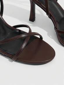 CUCCOO SZL Elegant Women's Brown Heeled Sandals With Ankle Strap And Thin Straps Perfect For Special Occasions - Deep coffee PU - View 5