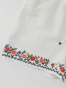Hotletica White Round Neck Printed Sleeveless Cut-Out Bow Top + Elastic Printed Shorts Women 2 Pieces Set - White - View 8