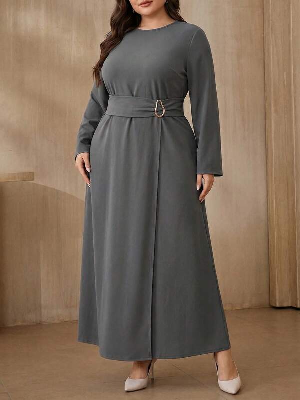 Graceveil Plus Size Elegant Commuter Solid Color Long Dress Fall