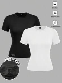 Tseoso 2PCS Women T-Shirts - Black - View 3