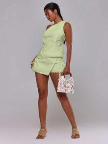 MUSERA Linen Feel Lace Trim Self Tie Mini Skirt Spring Summer Vacation Holiday Ibiza Boho Elegant Casual Festival Beach Lime Green - Green - View 2