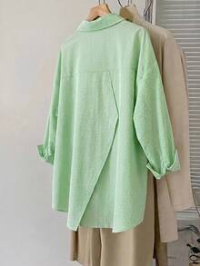 SHEIN CURVE+ 大尺碼女款春夏時尚休閒寬鬆舒適日常基礎百搭顯瘦 - 橄欖綠 - 查看 2