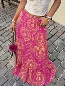 Flora Isola Flora Isola Bohemian Asymmetrical Pattern Women's Fuchsia Skirt For Vacation - Red - View 1