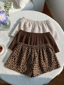 Comfortcana 3pcs/Set Celana Pendek Rumah Nyaman Wanita dengan Ikat Pinggang, Cocok untuk Musim Panas - MultiWarna - View 2
