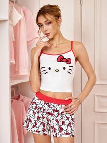 HELLO KITTY AND FRIENDS | SHEIN Women's Cartoon Print Camisole & Shorts Pajama Set - Multicolor - View 3