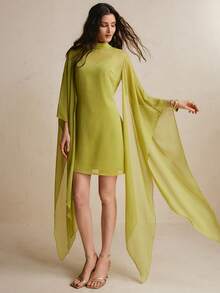 CielaLinda Women's Batwing Cape Shawl And Camisole Mini Dress Two Pieces Set - Green - View 4