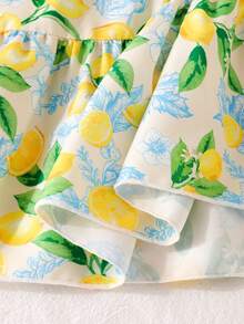 SHEIN Elladie kids 2件/套 Young Girl'檸檬印花扭邊領上衣與花卉長裙，適合夏季海邊度假 - 黃色 - 查看 7