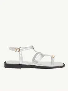 CUCCOO CHICEST Women's Shoes Simple Open-Toed Crossed Flat Sandals Summer Shoes - Silver - View 3
