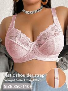 DesireSculpt Sujetador sin aros con patchwork de encaje talla grande, 1 pieza - Rosa - Ver 5