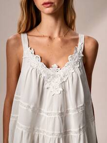 Willow Rêve Women's Beige Lace Loose Camisole Top, Romantic Vacation Style, Valentine's Day, Boho Style, Suitable For Dating, Picnic, Lace Top - White - View 5