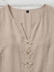 Linhara CURVE Plus Size Woven Casual Boho Resort Daily Commuting Vacation And Office Wear Summer Women's Shirt Beige - Apricot - View 5