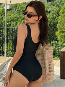 DAZY 女款一件式性感黑色度假泳衣 夏季 - 黑色 - 查看 4
