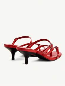 CUCCOO CHICEST 女款 Word With Pinch 紅色 PU 優雅女式涼鞋 - 紅色 - 查看 6