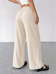 SHEIN PETITE Pantalones anchos sueltos de textura simple para mujer - Albaricoque - Ver 2