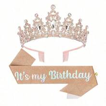 1件/2件組 生日披肩緞帶 It's My Birthday 皇冠頭飾 水鑽生日髮箍 附大頭針 生日披肩與皇冠緞帶 適用生日派對舞會裝飾 新娘皇冠 - 多色 - 查看 31