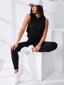 Nuvra Cut Out Drawstring Sports Sweatshirt Cropped Sweatshirt - Black - View 4