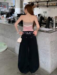 DAZY Women's Loose Floral Embroidered Casual Denim Long Pants Cute Tops - Grey - View 11