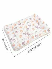 1PC Milk White Paw Print Coral Fleece Thickened Warm Plush Pet Mat Soft Comfortable Non Slip Washable Sleeping Pad For Small Medium Cats Dogs All Seasons - White - View 3