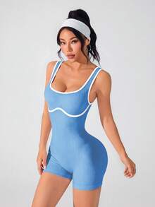 Solea Cove 女款細肩帶露背蜜桃臀皮拉提斯健身連身衣，空中瑜伽連身衣，新款 - 淺藍色 - 查看 7