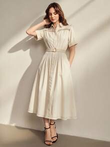 Anewsta Essential Elegantes Damen-Jeanskleid im Urlaubsstil, Blau, Slim Fit - Weiss - Übersicht 5