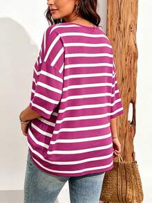 EMERY ROSE Plus Size Women Casual Minimalist Floral Print Drop Shoulder T-Shirt, Suitable For Summer Women Tops - Multicolor - View 2