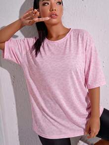 SHEIN Rhythm Era Casual Versatile Pink Plus Size Round Neck Lightweight Sports Top - Multicolor - View 3