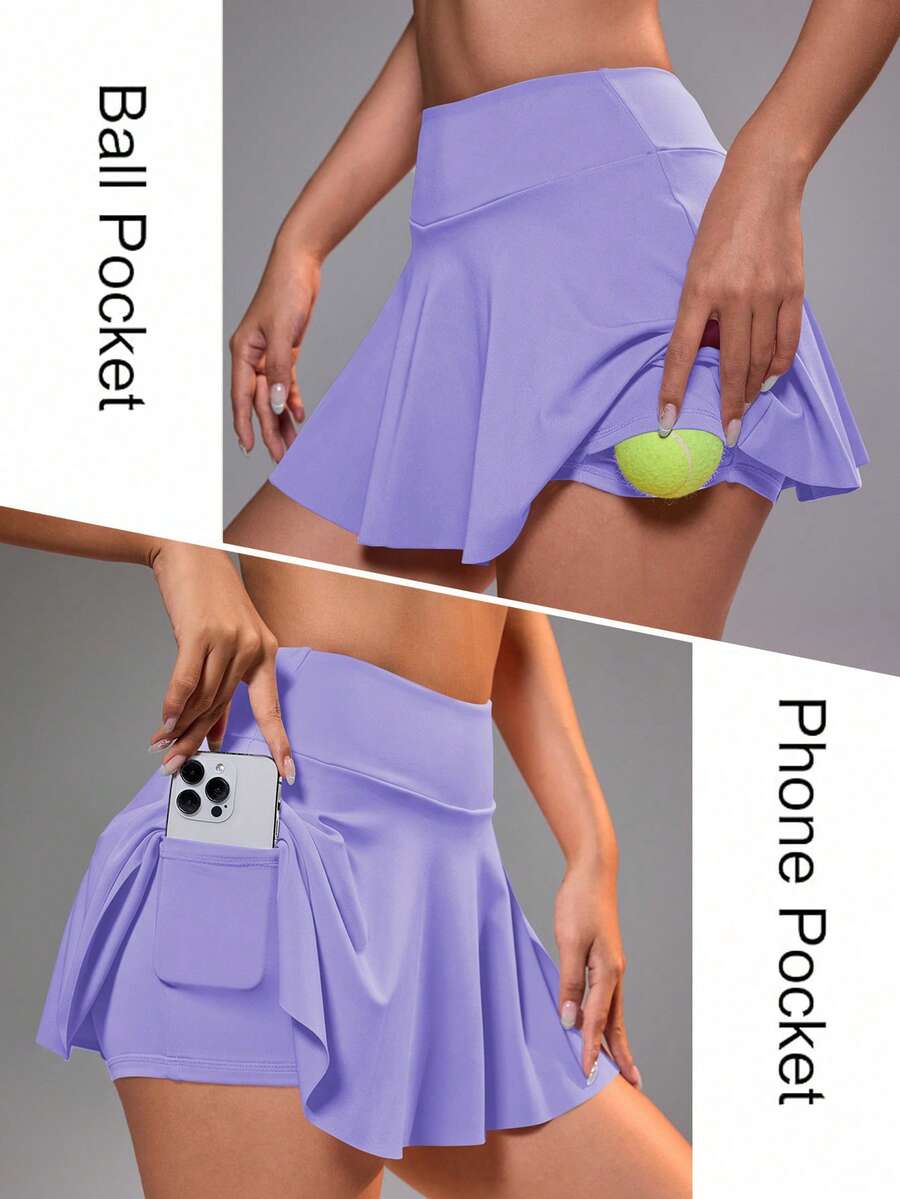 SHEIN Sports 女款運動裙,內建短褲與口袋,適用於羽球、網球、瑜伽、健身、跑步與馬拉松 - 紫羅蘭色 - 查看 1