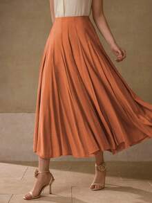 MOTF PREMIUM WOMEN'S FOLDED PLEATED SIDE ZIPPER SKIRT - Rust Brown - View 4