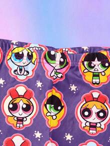 THE POWERPUFF GIRLS X SHEIN Baby Girl Cute Sweet Cartoon Print T-Shirt And Shorts 2-Piece Set Suitable For Spring And Summer - Purple - View 7