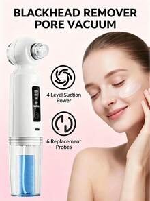 JMMO 1 Piece Electric Blackhead Removal Tool With Heating Function (6 Interchangeable Heads), Portable USB Rechargeable Pore Cleaner, Can Clean The Face And Remove Blackheads, Suitable For Daily Home, Beauty And Skincare, (Built-In 300mAh Lithium Battery) - View 3