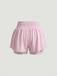 Sweetra Solid Color Knotted Pocket Summer Sports Shorts, Suitable For YogaWomen Sweat Short, Gym Short, Biker Short - Pink - View 3