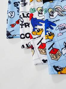 LOONEY TUNES X SHEIN Tween Boy Colorblock Letter Cartoon Print Casual Daily Boxer Briefs - Blue and White - View 4