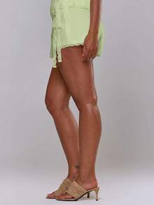 MUSERA Linen Feel Lace Trim Self Tie Mini Skirt Spring Summer Vacation Holiday Ibiza Boho Elegant Casual Festival Beach Lime Green - Green - View 4