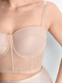 Slumbrini Plus Size Women Beige Mesh Corset Bra - Comfortable Breathable Detachable Strap Design Waist Cincher - Beige - View 10