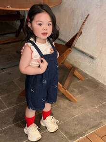 Dazy Kids 嬰兒/幼兒（女童）做舊休閒寬鬆可愛牛仔吊帶褲，夏季 - 藍色 - 查看 4