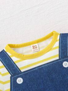 Cozy Pixies Baby Boy Striped Pattern Cartoon Dinosaur Round Neck Short Sleeve Romper - Red - View 6