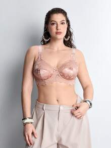 Sujetador con aros y encaje para mujer de talla grande - Albaricoque - Ver 4