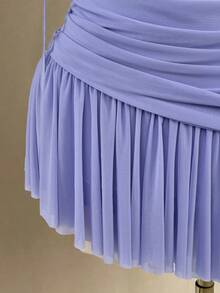 SaltGleam SaltGleam Women's Solid Color Ruched Sexy Date Night Out Party Mini Halter Dress Light Blue Lace Summer - Purple - View 5