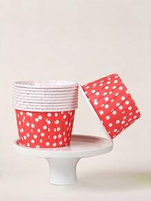 50PCS Red Baking Cups With White Polka Dots Disposable Ruffled Design Heat Resistant Oil Proof Liners For Muffin Cupcake Oven Wedding Cake Display Hotel Dessert Home Baking Afternoon Tea Picnic Party Kitchen Helper - Multicolor - View 3