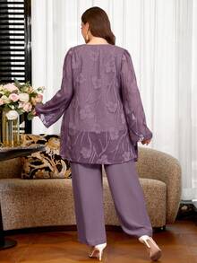 Reflora Plus Size Women 2 Pieces Set Autumn Winter Elegant Purple Rhinestone Decor Party Outfit Fall - Dusty Purple - View 3