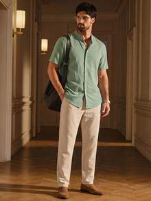 SIGLOCORE Men Cotton Mock Neck Shirt, Couple Things - Mint Green - View 2