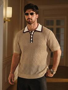 SIGLOCORE Men's Colorblock Hollow Out Casual Versatile Daily Wear Knit Top - Multicolor - View 1