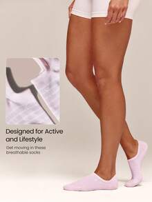GLOWMODE 3 Pairs Invisible No-Show Socks Walk A Mile Soft Grip Daily Studio Workout Gym - White+Pink+Black Stripe - View 6
